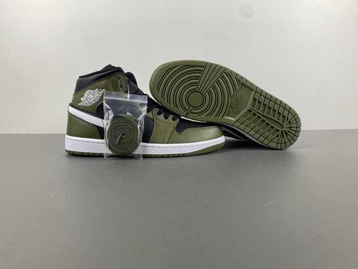 Air Jordan 1 Mid Black White Olive BQ8426-092
