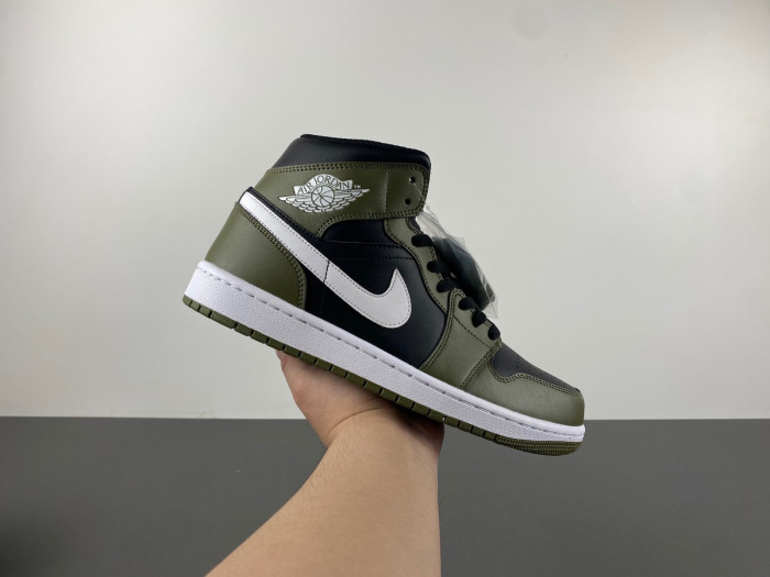 Air Jordan 1 Mid Black White Olive BQ8426-092