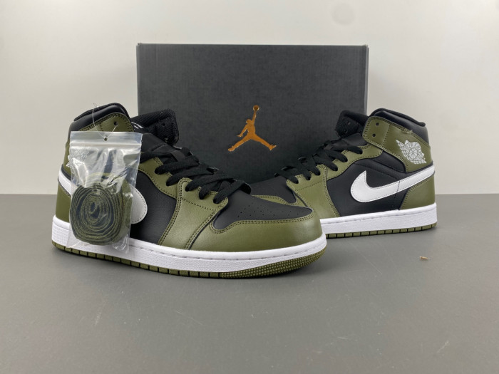 Air Jordan 1 Mid Black White Olive BQ8426-092