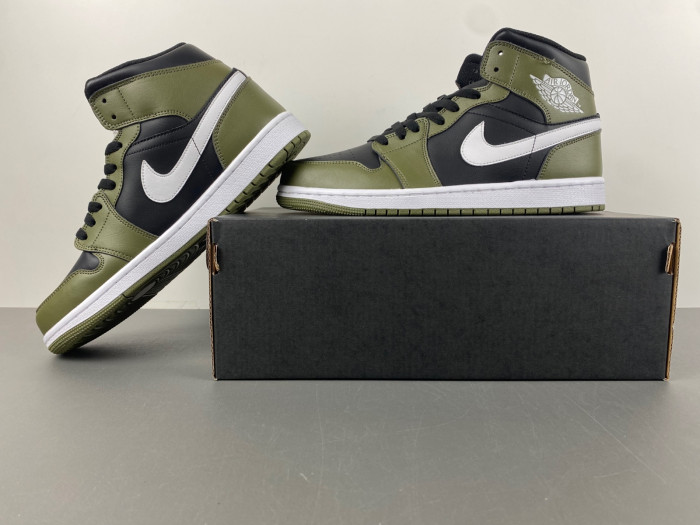 Air Jordan 1 Mid Black White Olive BQ8426-092
