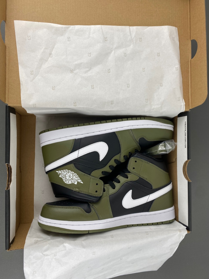 Air Jordan 1 Mid Black White Olive BQ8426-092