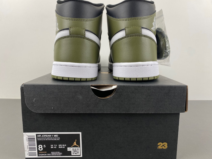 Air Jordan 1 Mid Black White Olive BQ8426-092