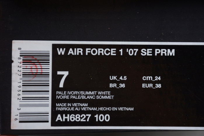 NIKE AIR FORCE 1 07 SE PREMIUM “PALE IVORY” AH6827-100